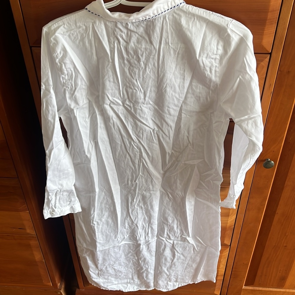 Laurence Tavernier “Uni” White Sateen Nightshirt/Nightgown Long Sleeve Size M View 2